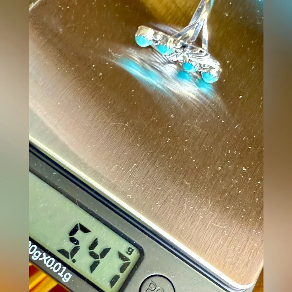 Native American 925 Turquoise Floral & Leaf Ring by Harris Largo – 5.47g